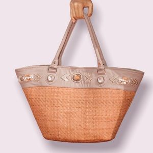 Boston Proper Embellished Straw Tote
